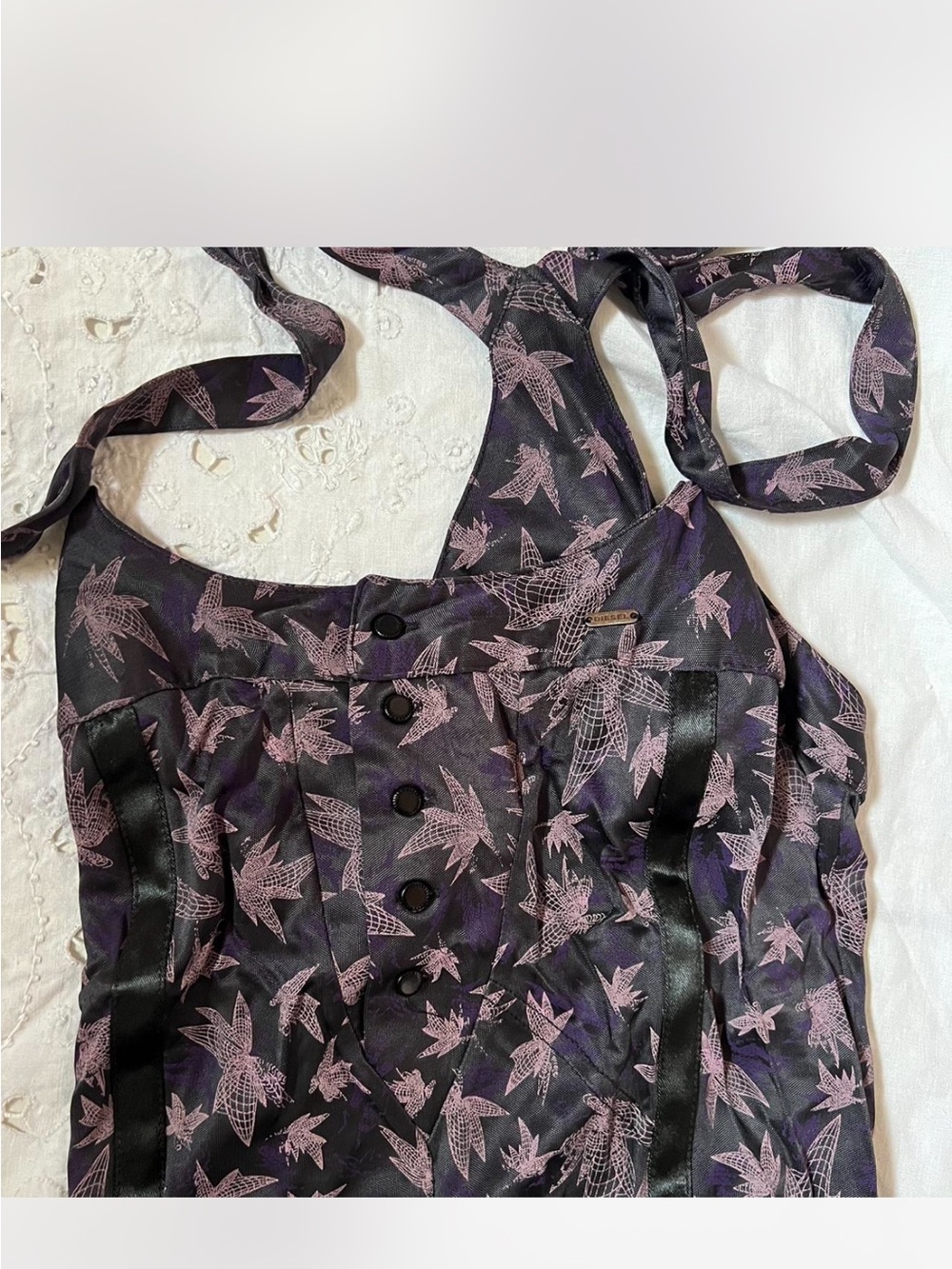 Diesel Black Dress with Pink/Purple Flower Motif